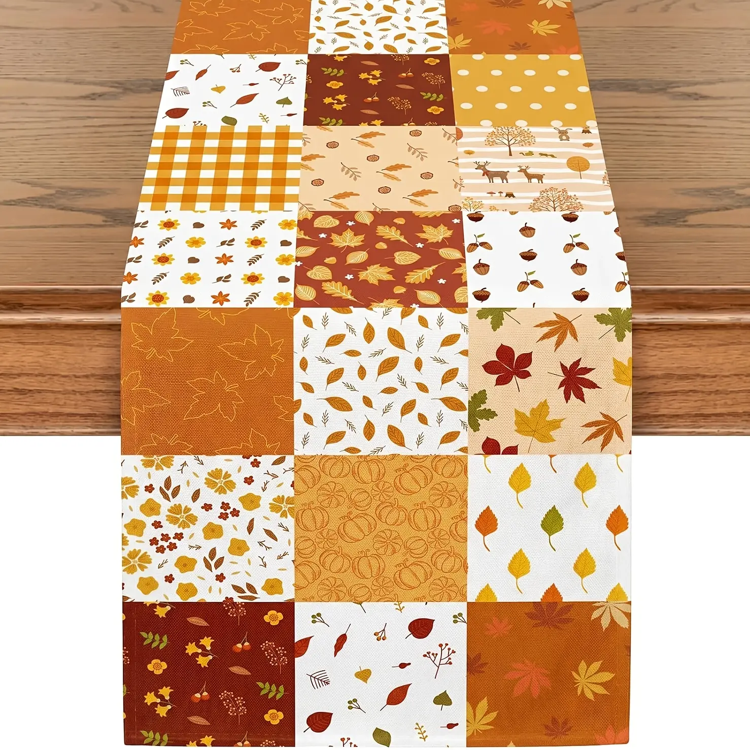 1pc Patchwork Plaid Maple Leaf Pumpkin Fall Table Runner Country Autumn Thanksgiving Farmhouse Decoration Restaurant Home Kitchen Island Dining Table Decoration