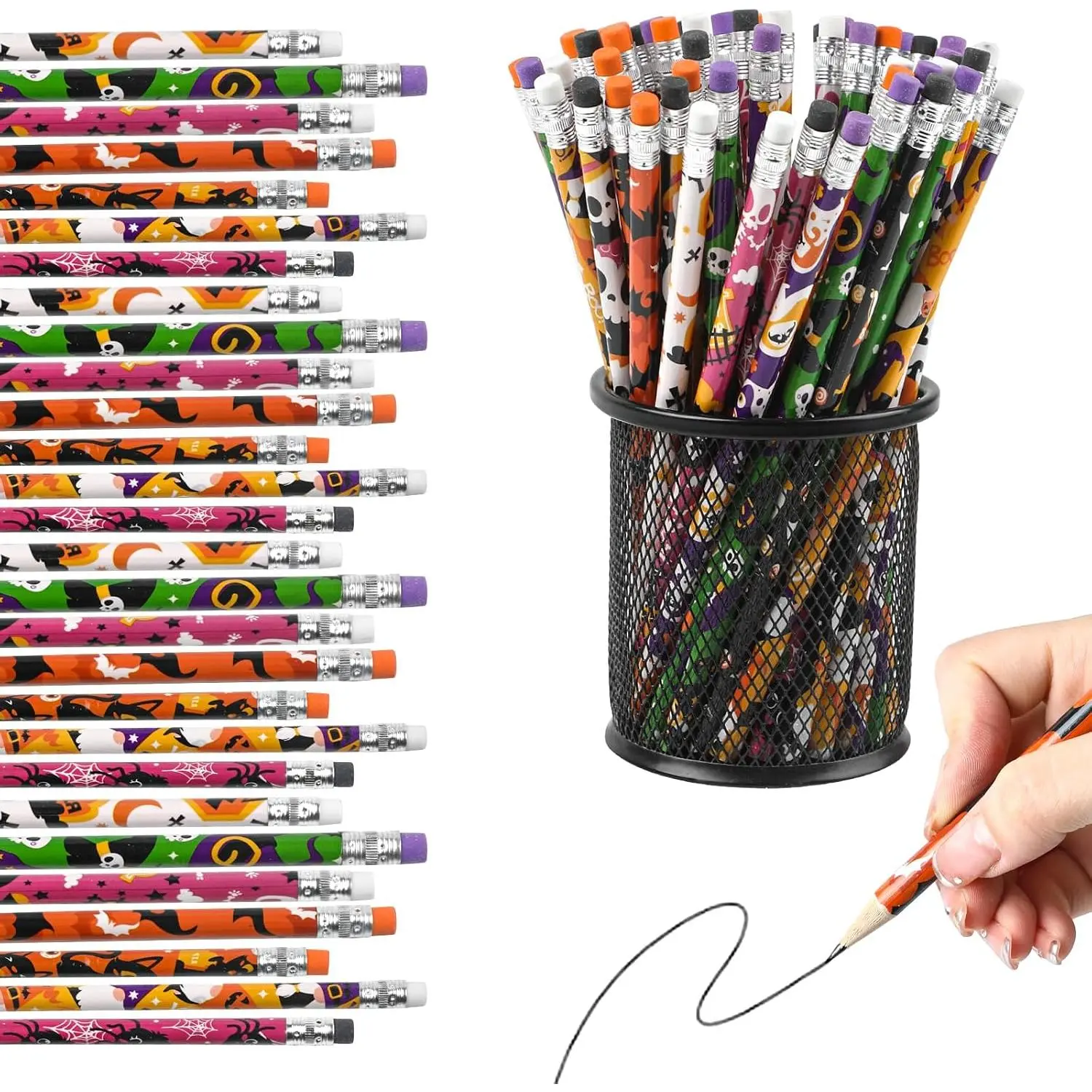 120 count Halloween Pencil Bulk,Colorful Wooden with Eraser 12 Patterns Stationery for  Trick or   Prize Party Favor School Office   Bag Classroom
