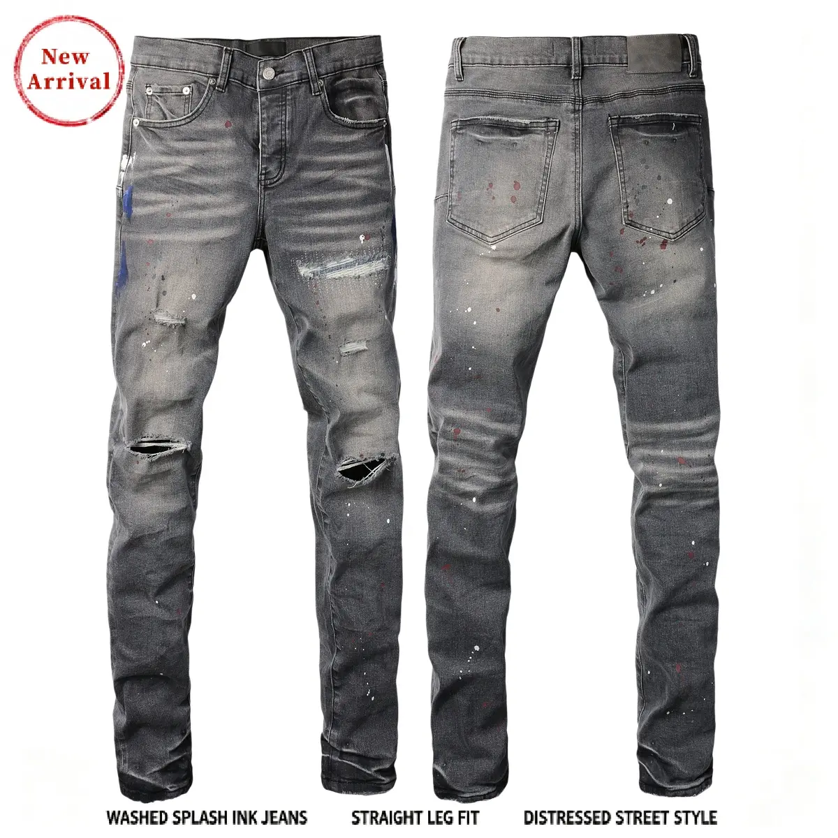 Vintage, school-style jeans, men's street jeans, men's jeans, washed ripped stylish straight-fit slim jeans, casual comfortable stretch jeans, high-quality jeans