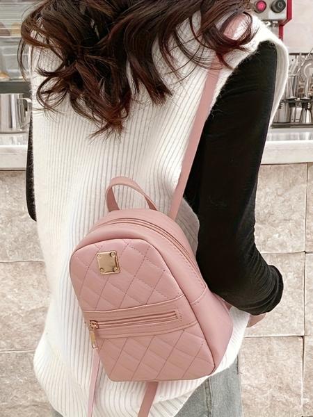 Cute Mini Diamond Stitched Fashion Durable Backpack, Large Capacity, Adjustable Straps, Buckle, Casual Shoulder Bag for Teens & Adults