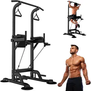 Power Tower Pull Up Bar Station, Multi-Functional Pull Up Dip Power Tower Station 450LBS Weight Capacity Home Full Body Strength Training Equipment