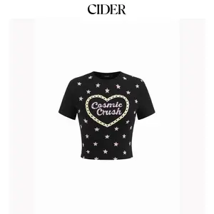 Cider Cotton-blend Cosmic Crush & Star Graphic Crop Tee SummerWins Dealsforyou