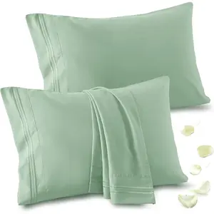 2 Pack Standard Pillow Cases - 20x26 Inch, 1800 Thread Count Microfiber Pillowcases Standard Size Sage Green Pillow Cases Luxury & Soft Embroidered Bed Pillow Covers with Envelope Closure