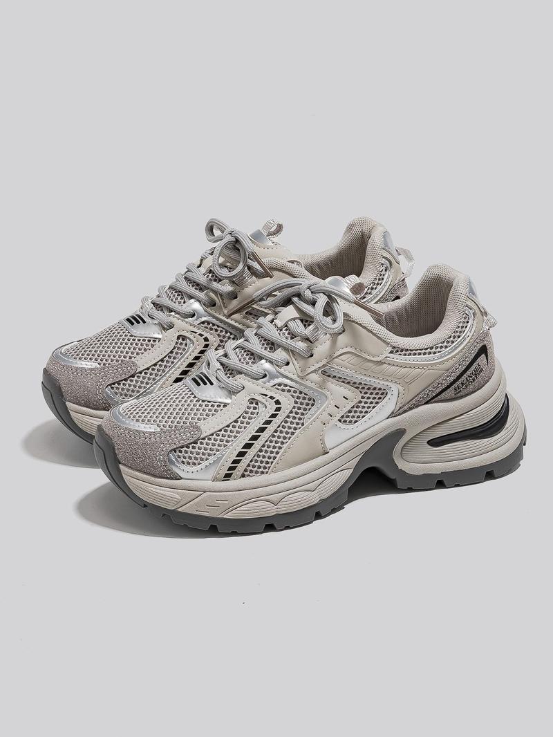 New Thick Sole Dad Shoes Fashion Casual Sporty Women's Breathable Height Increasing Sneakers, Round Toe, Low Top, All Seasons