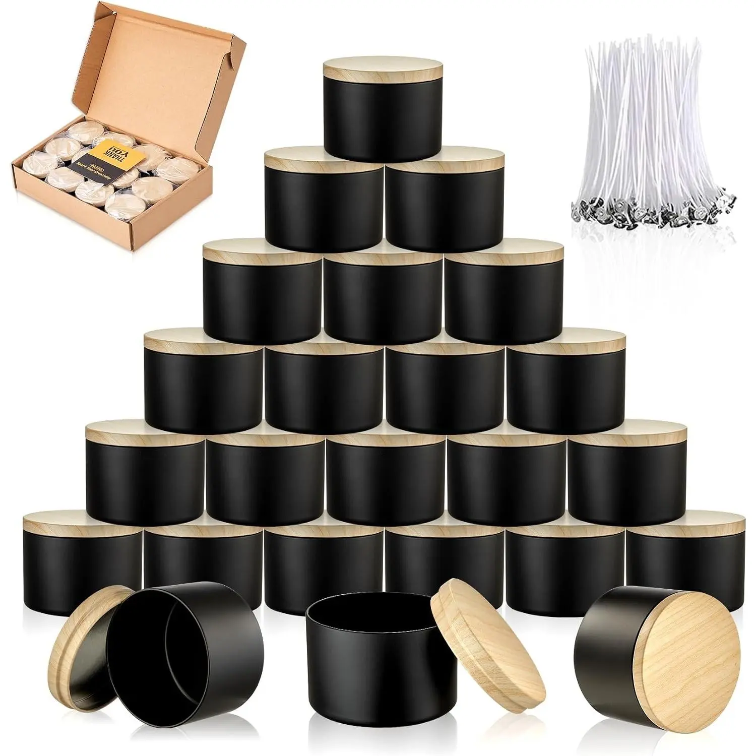 12Pcs 4Oz Black Empty Candle Tins with Lids, Bulk Wax Containers Jars for DIY Candle Making Supplies, Gift Box Packaging