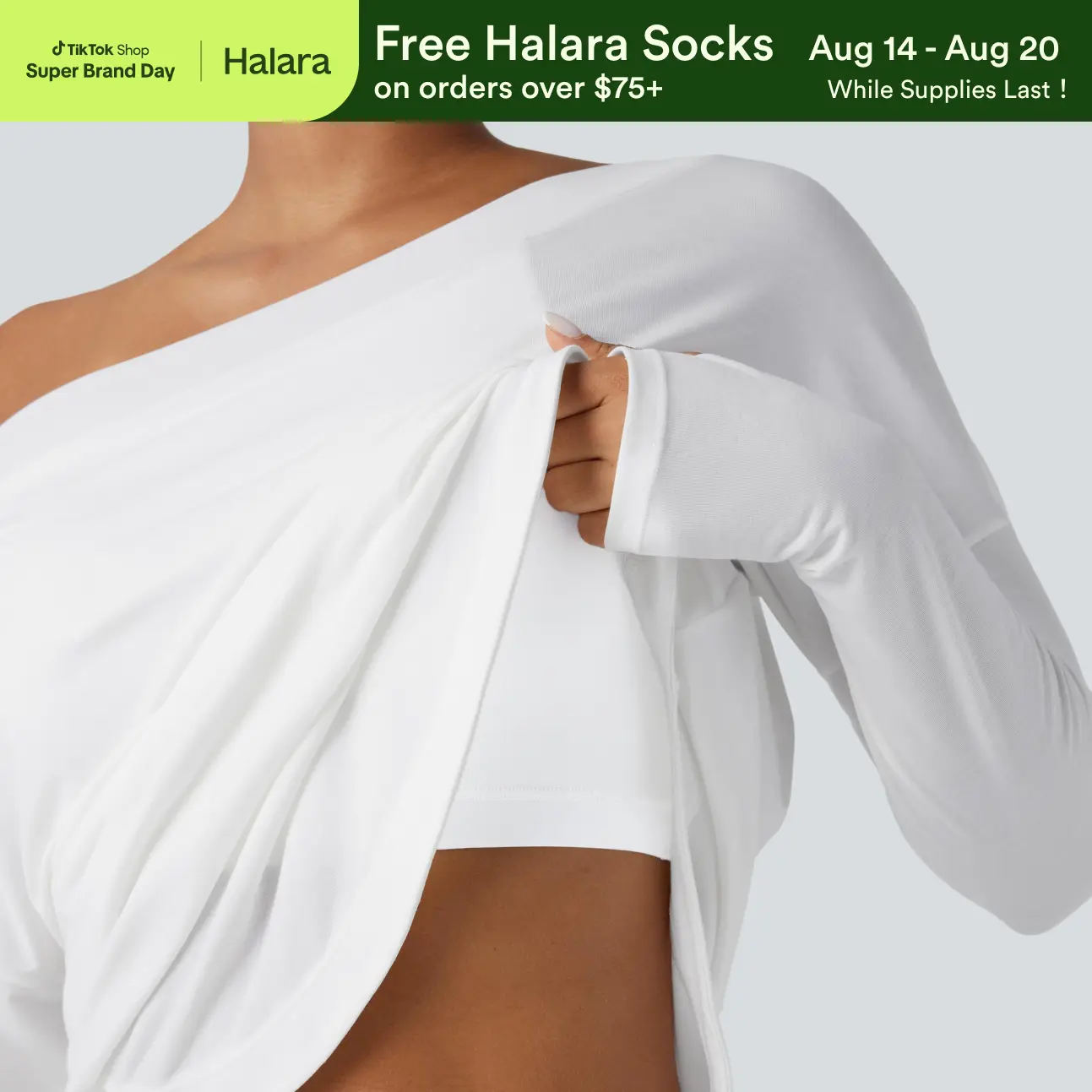 Halara One Shoulder Long Sleeve Thumb Hole Curved Hem High Low Quick Dry Yoga Sports Top-Built-in Bra