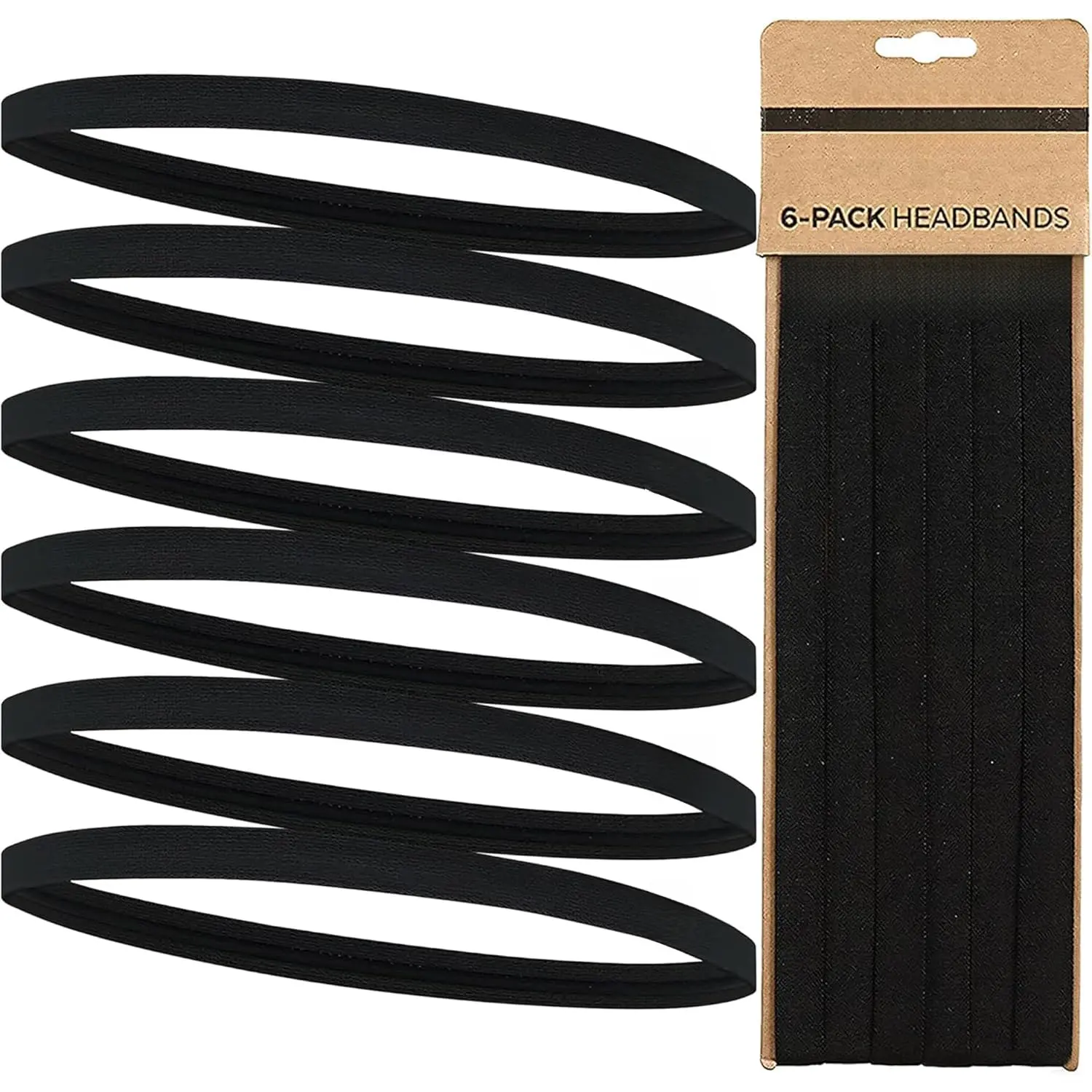 Thin Elastic Headbands for Men - Sports Hair Head Band for Women & Men - Non Slip Mens Workout Headband - Running or Soccer Headband - 6-Pack