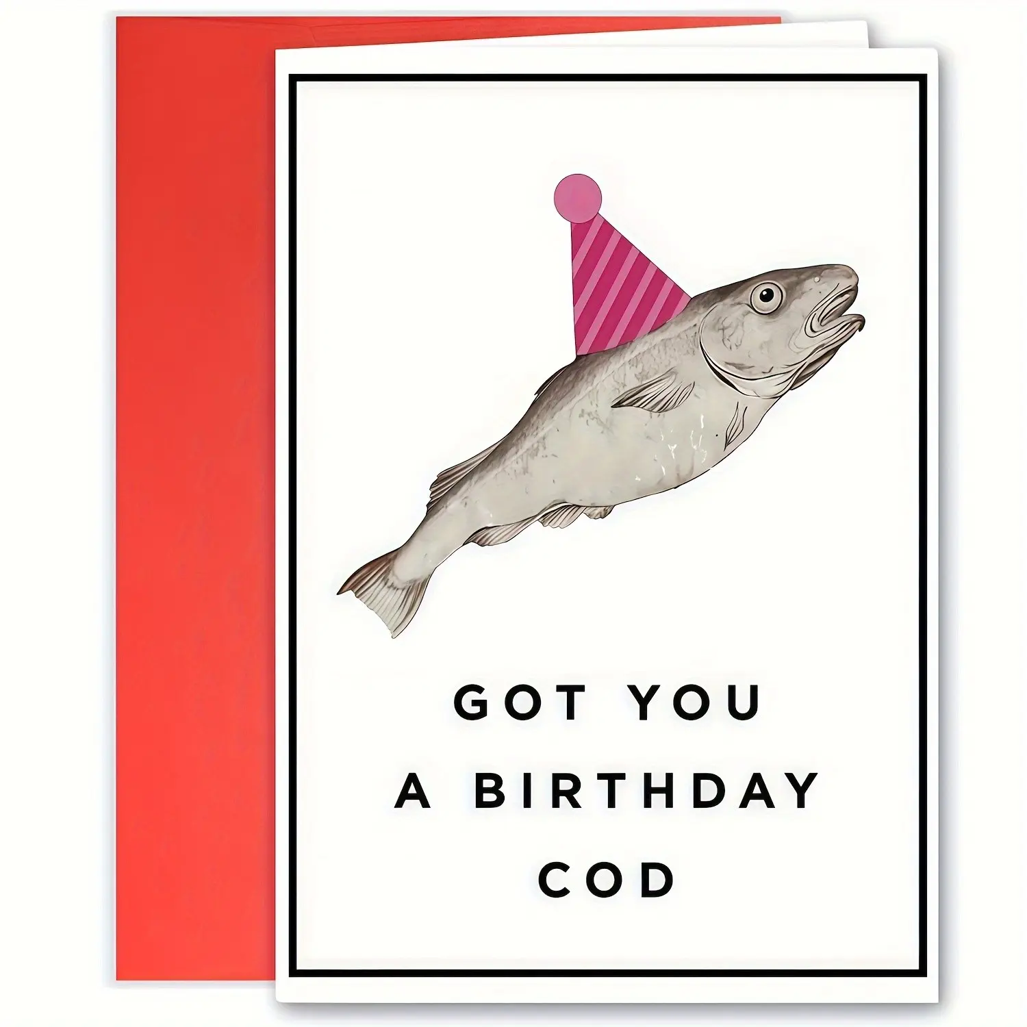 1pc Funny Fish Pun Birthday Card With Envelope Cute Fish Design Creative Greeting Card Gift For Friends Family Coworkers Birthday Christmas Halloween Valentines Day Anniversary Celebration