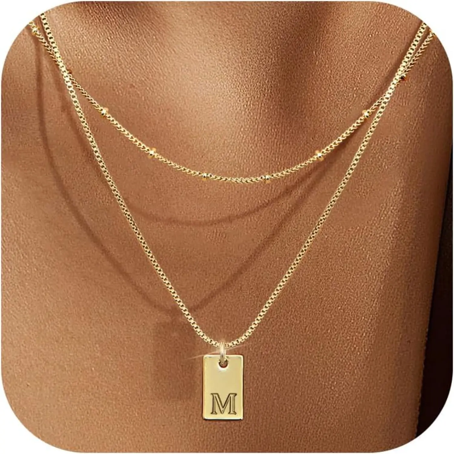 MILACOLATO Layered Initial Necklaces for Women, Dainty 14K Plated Gold Necklace Waterproof, Personalized Pendant Letter Name Necklace Trendy Jewelry