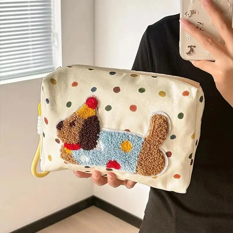 Cute Dachshund Dog Canvas Cosmetic Bag, Portable Zipper Makeup Organizer Pouch, Durable Travel Toiletry Storage Bags, Gifts for Dog Lovers & Women