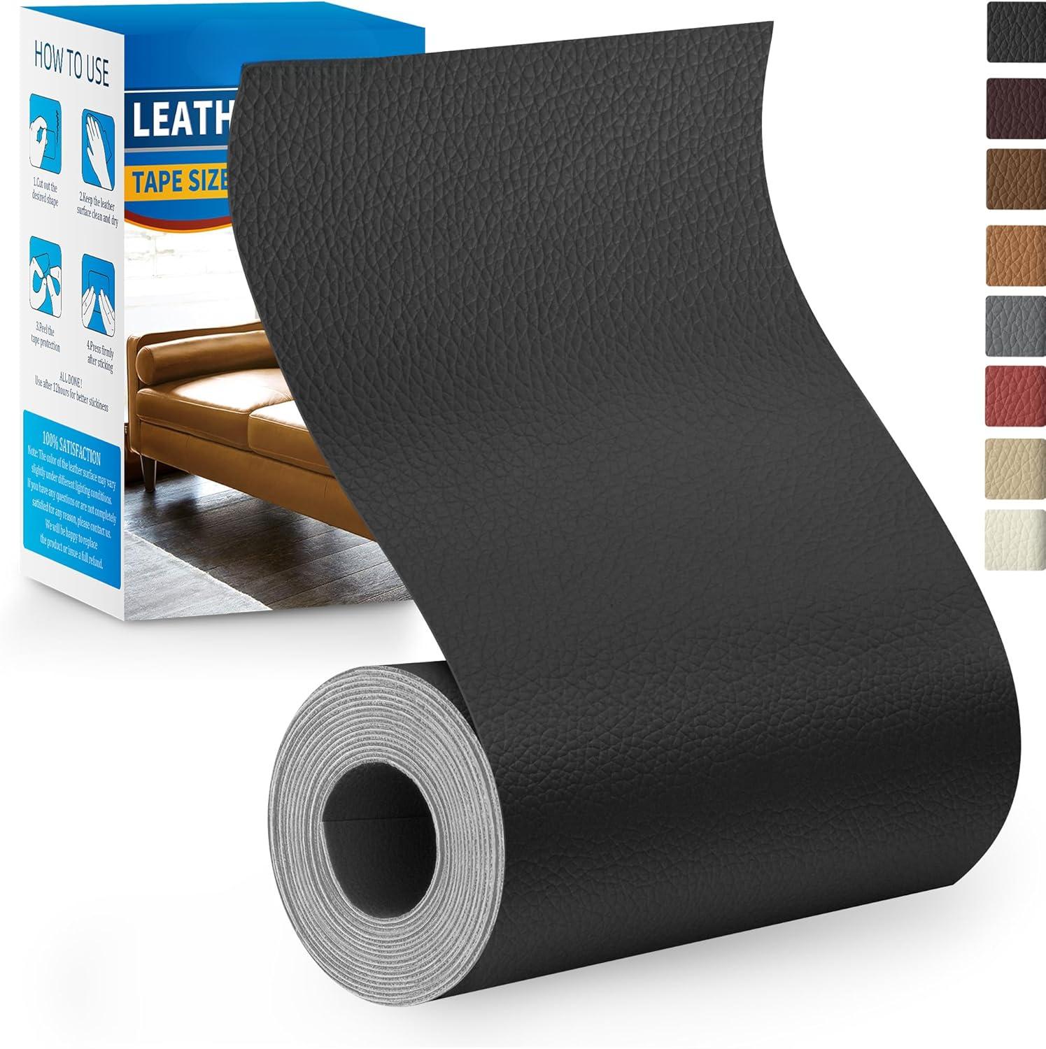 Leather Repair Patch Tape Kit, 4" x 63" Self Adhesive Leather Repair Patch for Furniture, Vinyl Leather Repair Kit for Car Seat, Chairs, Couch, Sofa, Boat Black Leather Repair Patch Tape Kit, 4" x 63" Self Adhesive Leather Repair Patch for Furniture, Vinyl Leather Repair Kit for Car Seat, Chairs, Couch, Sofa, Boat Black