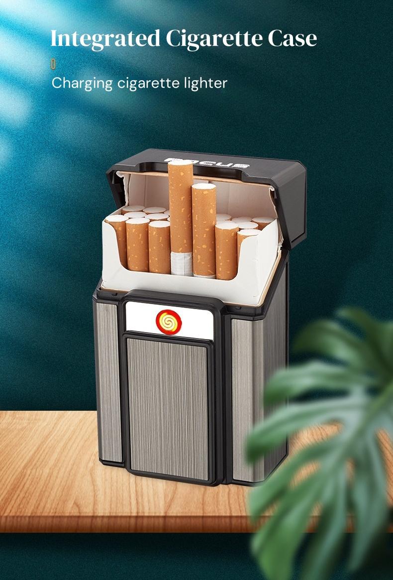 Cigarette Case with Lighter, Tungsten Filament Cigarette Lighter, Rechargeable Windproof Cigarette Lighter, USB Rechargeable Lighter, Compatible with Soft and Hard Cases, One-button Pop-up, Cigarette Case Holder That Can Hold 20 Cigarettes