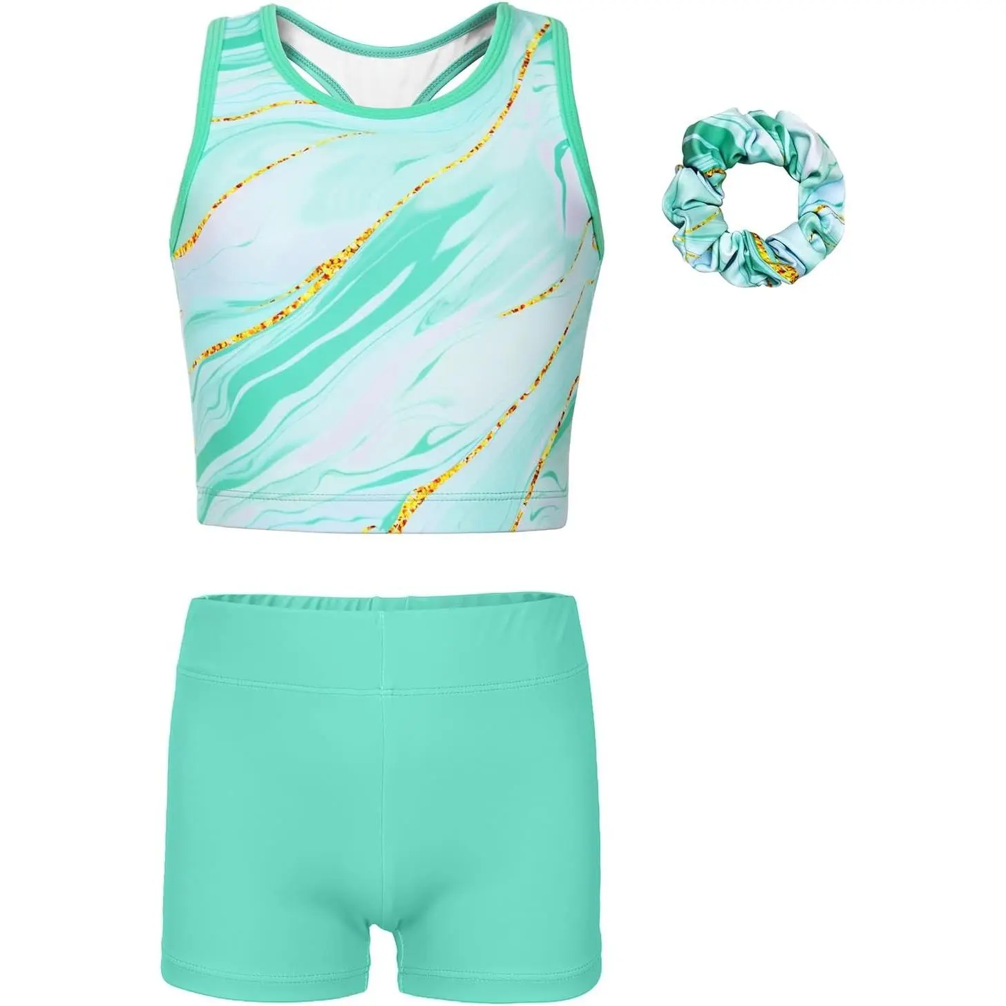 Gymnastics Leotards for Girls Set With Shorts Racerback Activewear | Stretchy breathable fabric,Sparkly designs,matching Shorts&Hair tie for tumbling/dance/gymnastics/Yoga,machine wash,4-13Y