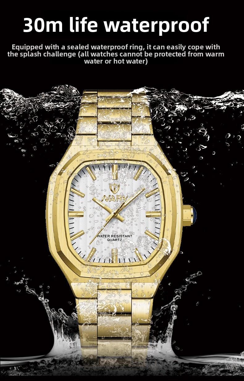 Men's Luxury Gold Square Quartz Watch - Stainless Steel Band, Water Resistant, Gold Textured Dial, Luminous Hands, Business Casual Dress Wristwatch, Perfect Gift for Him