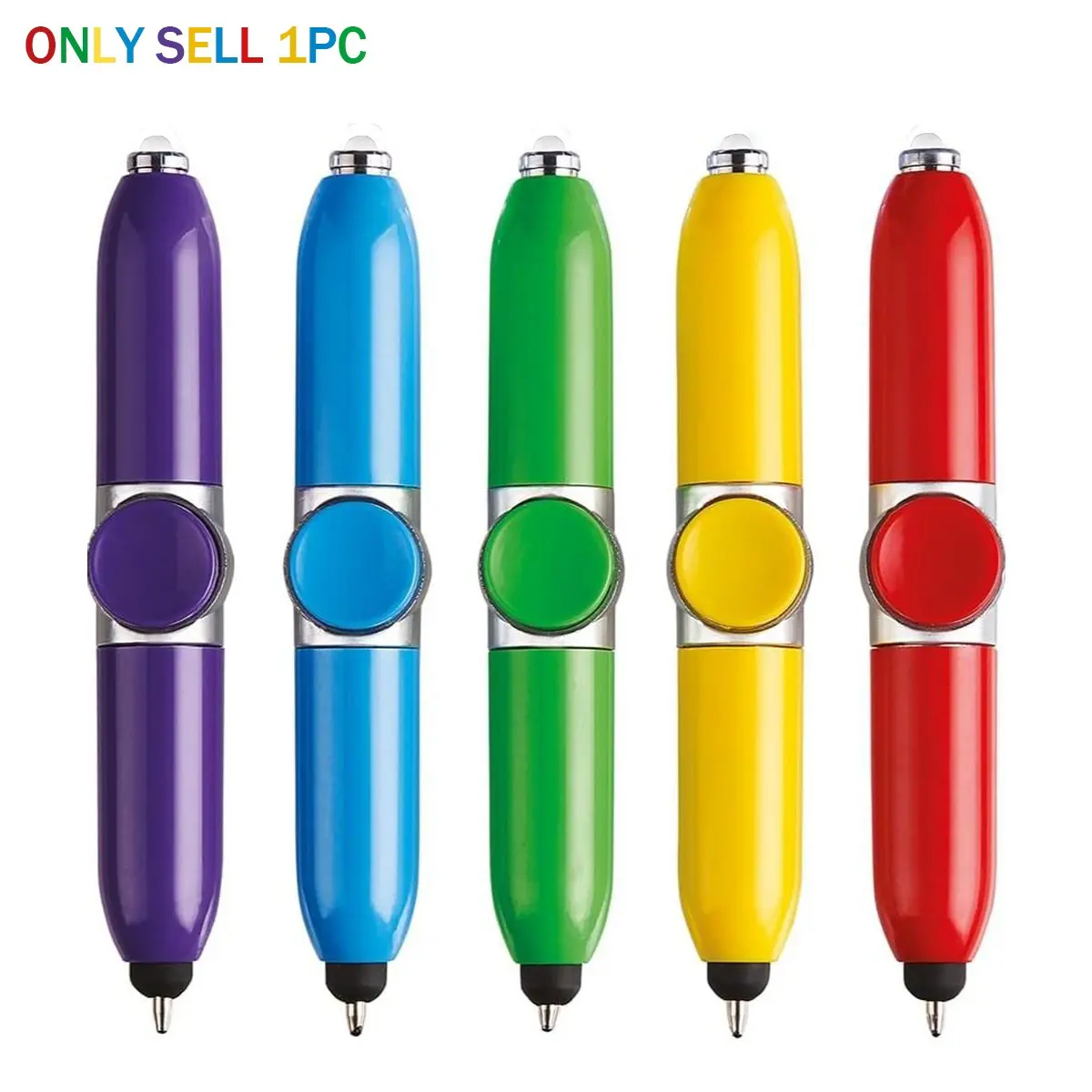 creative led light fidget spinner pen multi functional spinning pen on fingers portable relax pen stick for anxiety decompression pen stylus pen for iPhone any device pressable ballpoint pen, Press type pens, for shool college office teenager