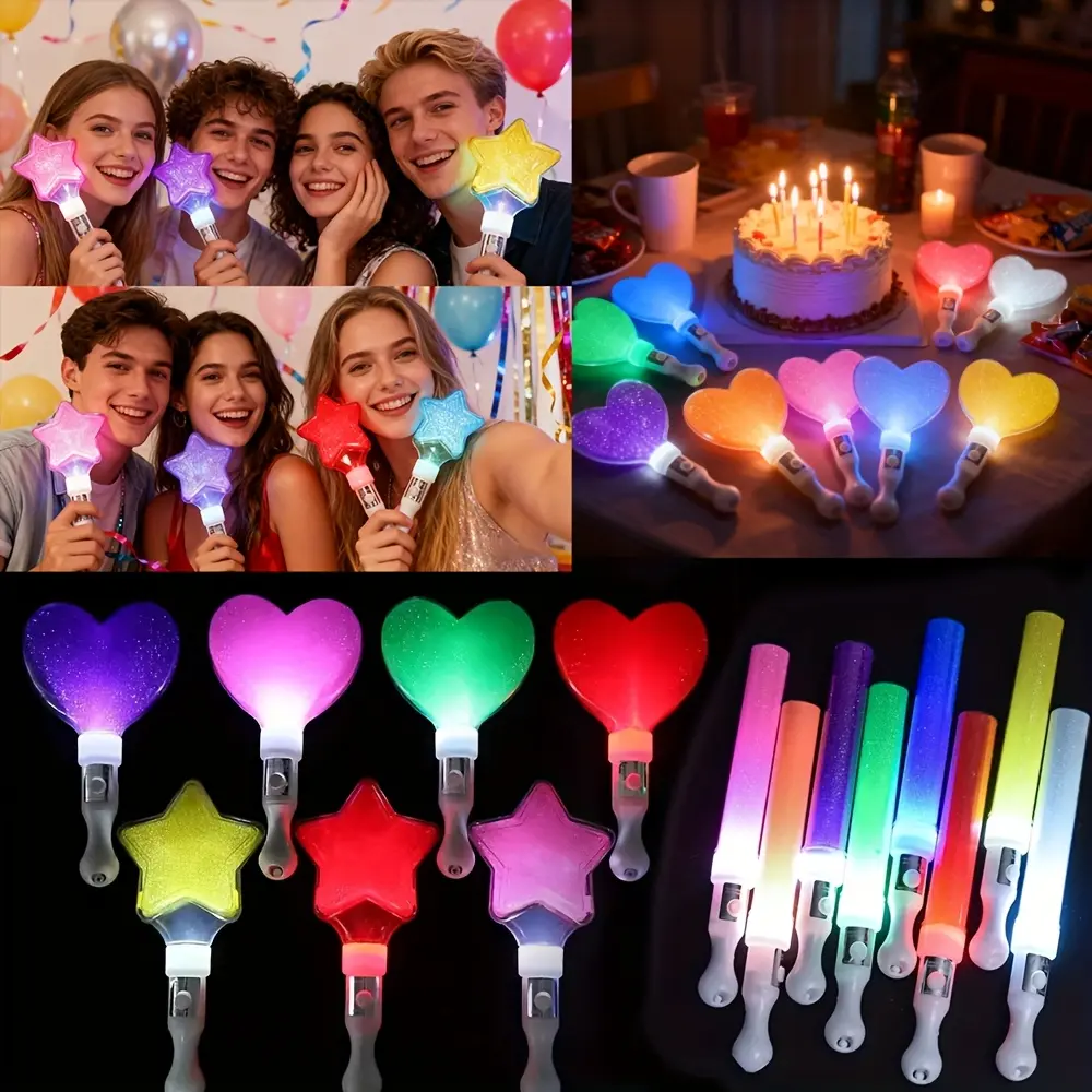 19Pcs Handheld Glowing Light Sticks, Random Color Heart Star Round Neon Sticks, Novelty Gifts for Her Him Adults, Perfect for Christmas New Year Wedding Concert Valentine's Day Party Festival Celebration