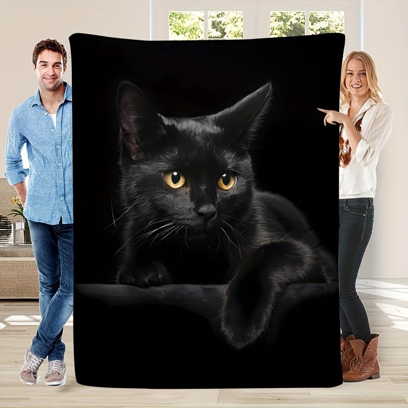 YHFZ-1pc of Cozy and Relaxed Black Cat Themed Pattern Printed Flannel Blanket, Soft and Warm, the Perfect Gift for Holiday Memories, Suitable for Best Friends and Family, Ideal for Naps, Camping, Travel, and Home Decor