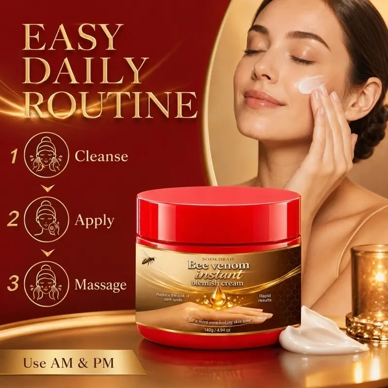 Bee Venom Instant Blemish Cream, Fade Dark Spots, Even Skin Tone, Gentle For All Skin Types, Daily Skincare, 140g