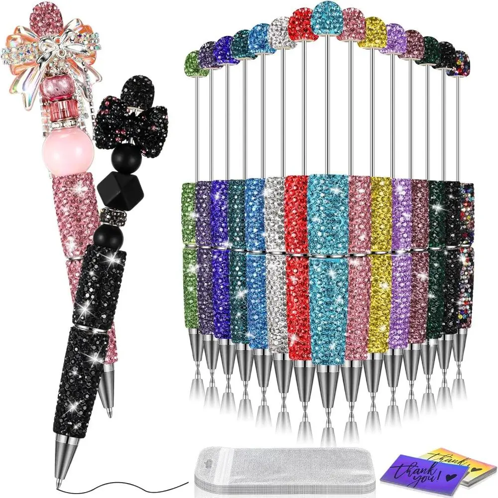 Full Rhinestone Beadable Pen Set with Gift Cards & Bags - Smooth Writing Bejeweled Pens Craft Beaded Pens for Journaling, Office & School Supplies, Graduation Holiday Birthday Gift Pack
