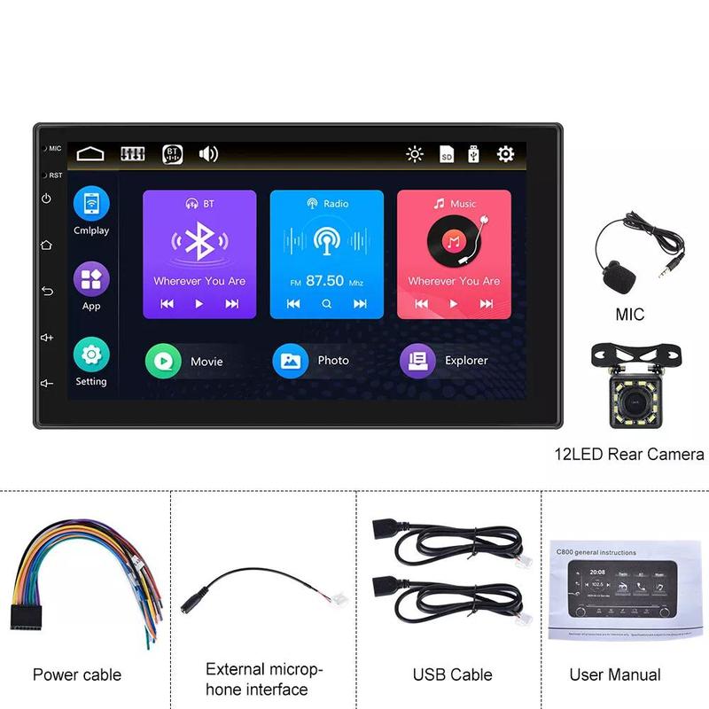 7" Double 2 Din Car Stereo Radio For ios/ Android CarPlay MP5 Player + Camera
