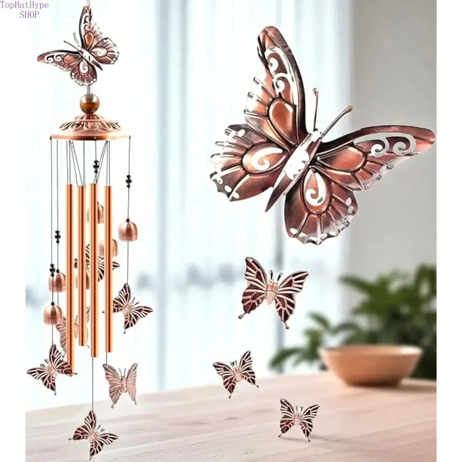 Aluminum Butterflies Wind Chimes, Retro Butterfly Windchime with S‑Hook, Melodic Clear Sound Weatherproof Durable Hanging Ornaments for Patio Garden Outdoor Decor, Heartfelt Memorial Gift for Loved Ones