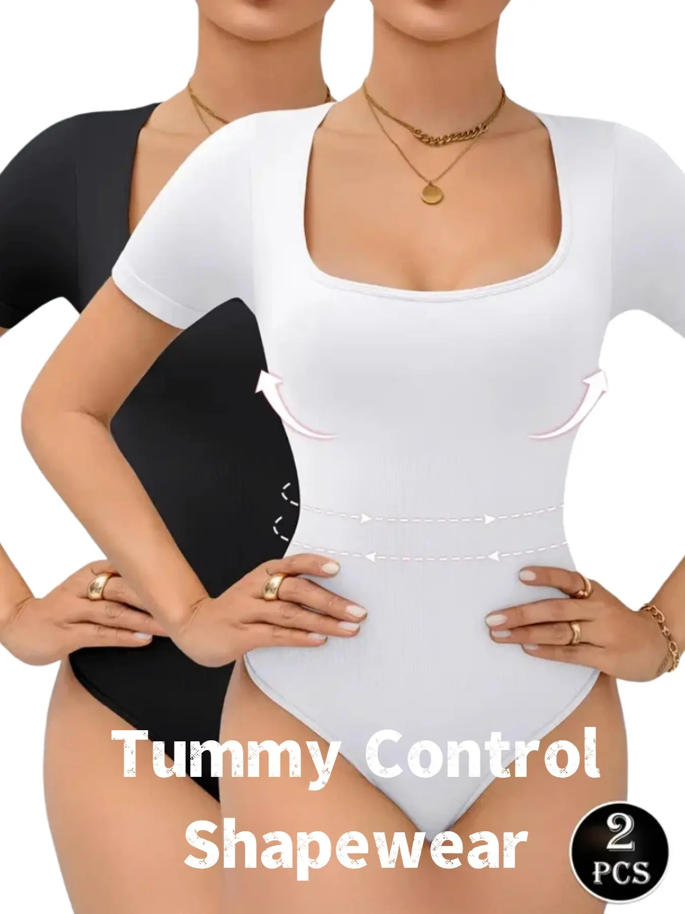 Women's Solid Square Neck Shapewear Bodysuit, High Stretch Tummy Control Butt Lifting Shaper, Ladies Shapewear for All Seasons, Black Underwear