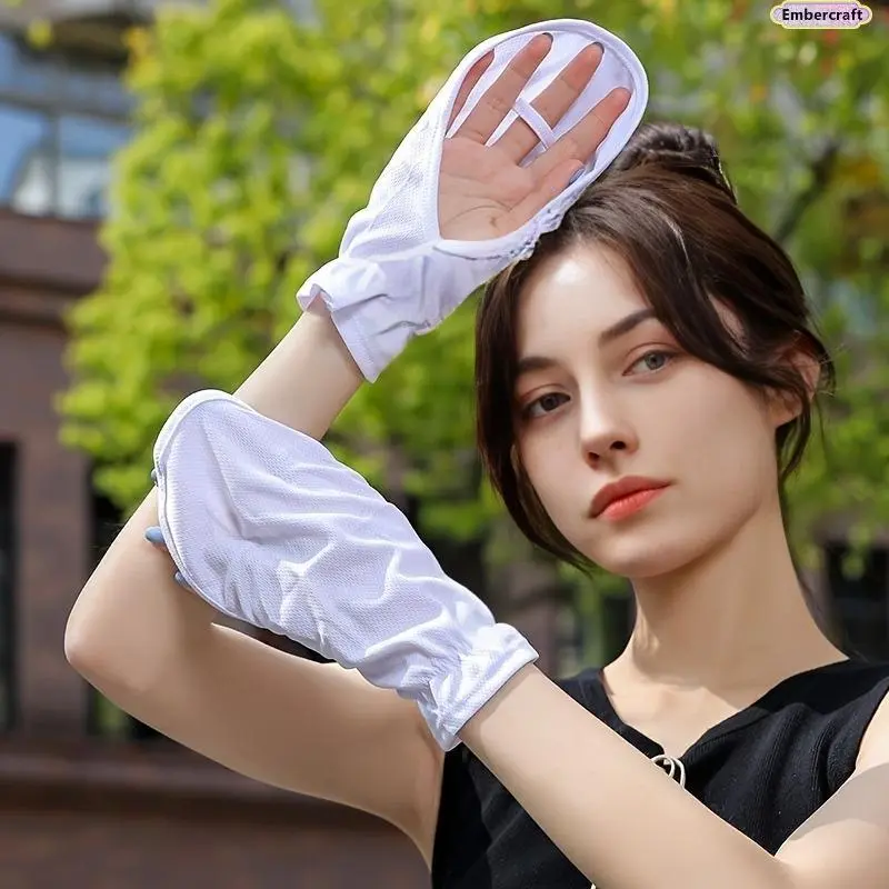 Women's 2-Piece Summer UV Protection Cloth Hand Gloves - Lightweight, Breathable, Horseshoe-Accent Fashion Gloves for Driving, Daily Wear, Cloth Gloves