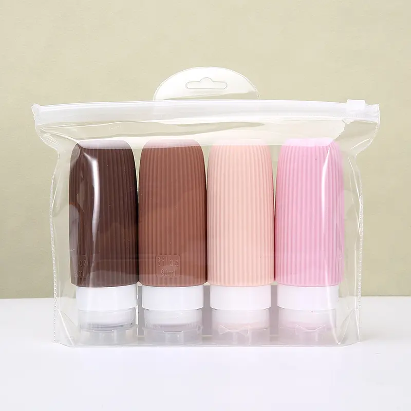 4pcs Travel Size Leak-Proof Silicone Bottles Set, Reusable Squeeze Containers for Shampoo Lotion, Compact Design for Airline Travel Essentials