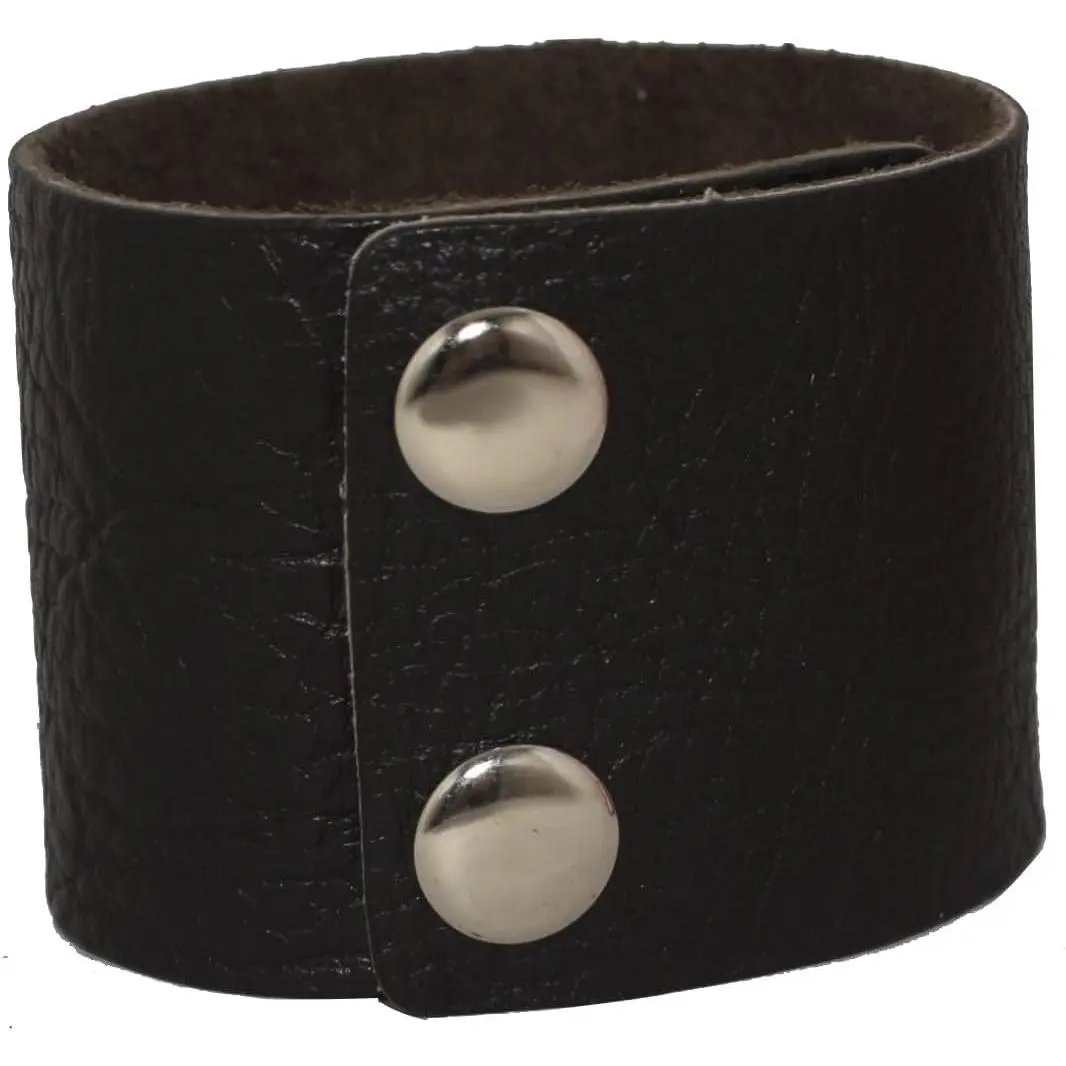 Men's Black Brown White 5cm Wide Leather Bracelet Two Rows of Buckles Wristband Cuff Bangle,Length:23cm