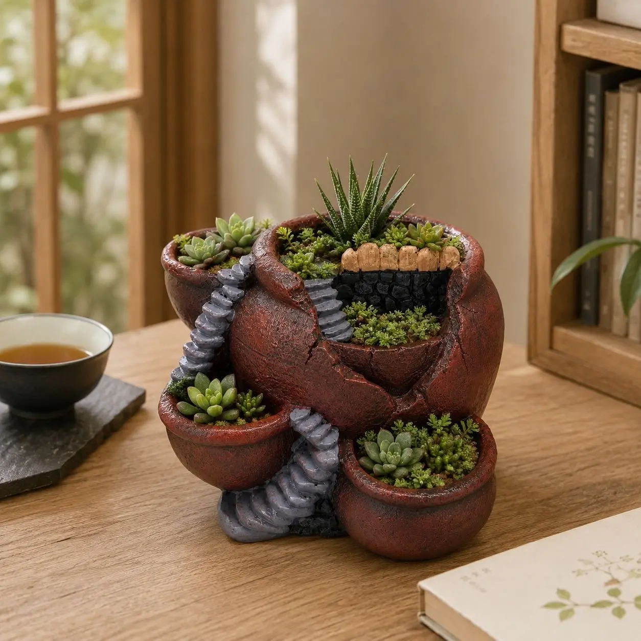 Creative Resin Succulent Planter, Multi-Porous Flower Pot, Rustic Style, Ideal for Gardening Lovers, Outdoor Patio Desktop Decor