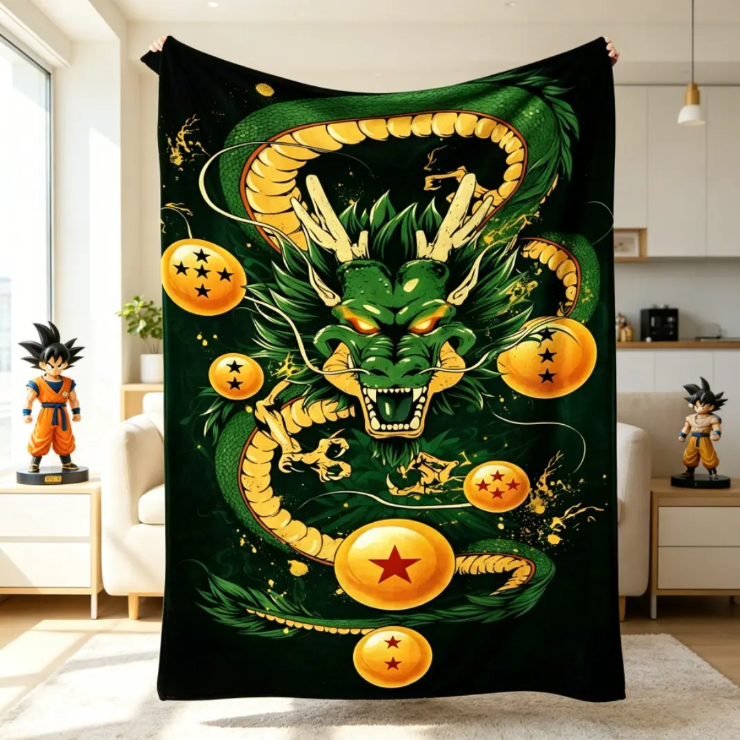 Dragon Ball Shenron Printed Flannel Blanket - Ultra Soft Plush Anime Soft Throw, Vibrant Dragon Design, Lightweight All Seasons Blanket for Kids, Bedroom Sofa Leisure Use, Travel Gift