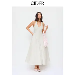 Cider Halter V-neck Draped Flared Maxi Dress SummerFinds