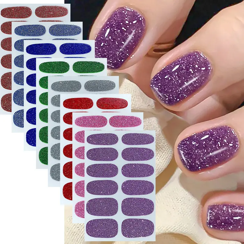 8 Sheets Nude Solid Glitter Full Cover Nail Stickers 12 Fingers Glitter Nail Stickers Self Adhesive Nail Art Decals For DIY Manicure Decoration Natural Looking Nail Wraps Nail Art Supplies Nail Art Design Diy Nails Art