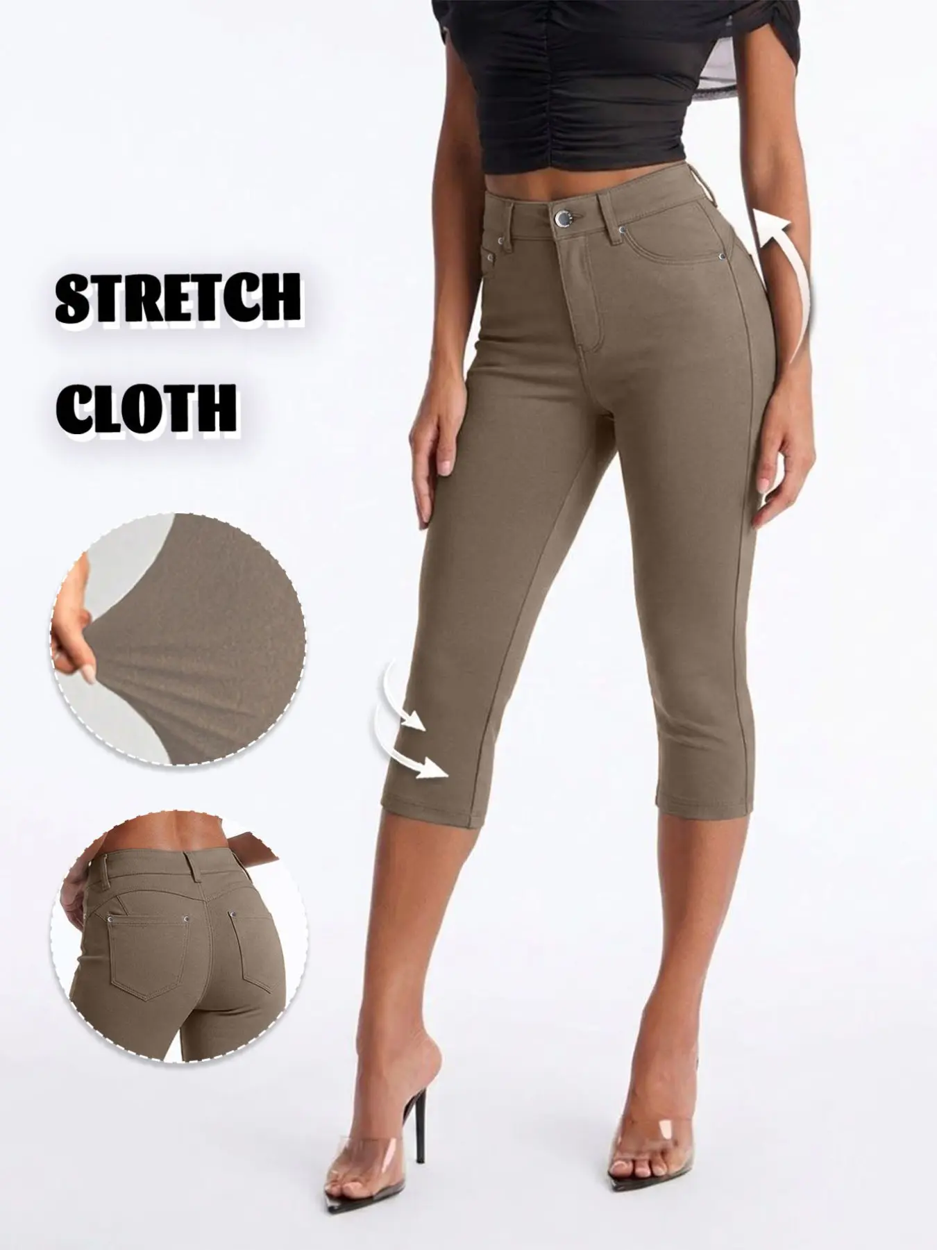 Stretchy High Rise Black Capri Jeans Ladies Curvy Butt Lift Cropped Denim Trousers Y2K Streetwear Summer Outfit Bottoms