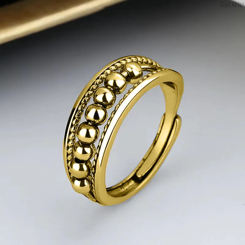Women Fashion Finger Ring, Viral Rotatable Micro Bead Fidget Spinner Ring, Minimalist Worry Relief Jewelry, Adjustable Open Band Ring for Daily Office School Gift,back to school,back to school haul