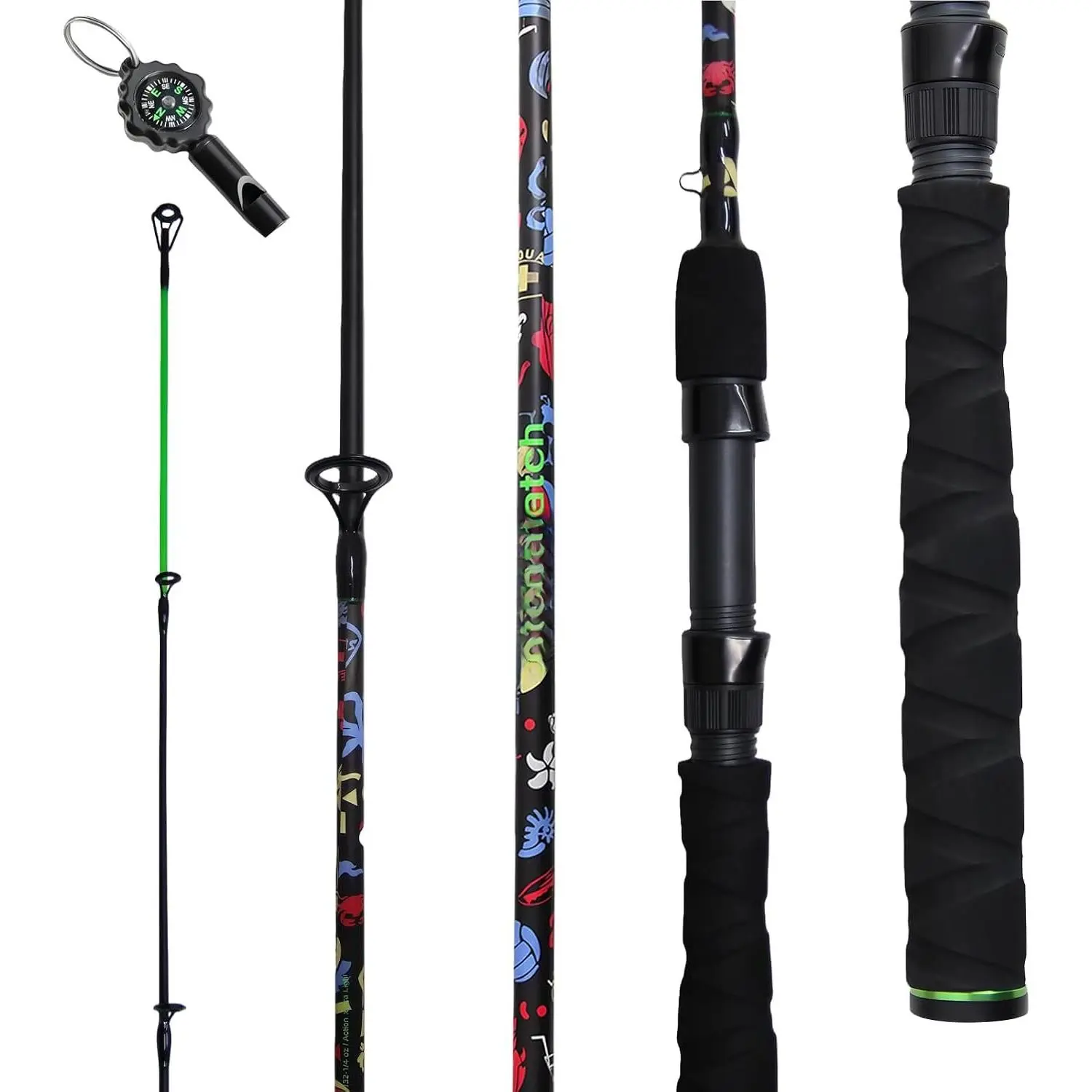 5’6" Ultra-Light Spinning Fishing Rod, Threaded Grip  Handle, Durable Composite Graphite & Glass Blank, Ceramic Line Guides,  Strike Detection for Freshwater & Inshore
