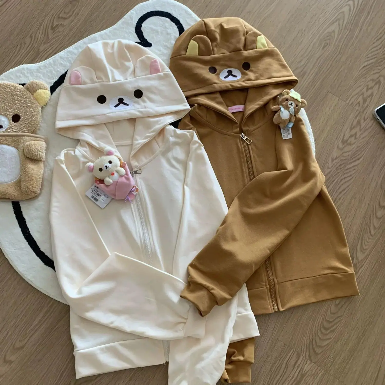 Spring Summer New Cute Bear Ears Zip Up Hoodie Japanese Sweet Girl Casual Loose Sweatshirt Women Cardigan Anime Hoodie Y2k Top