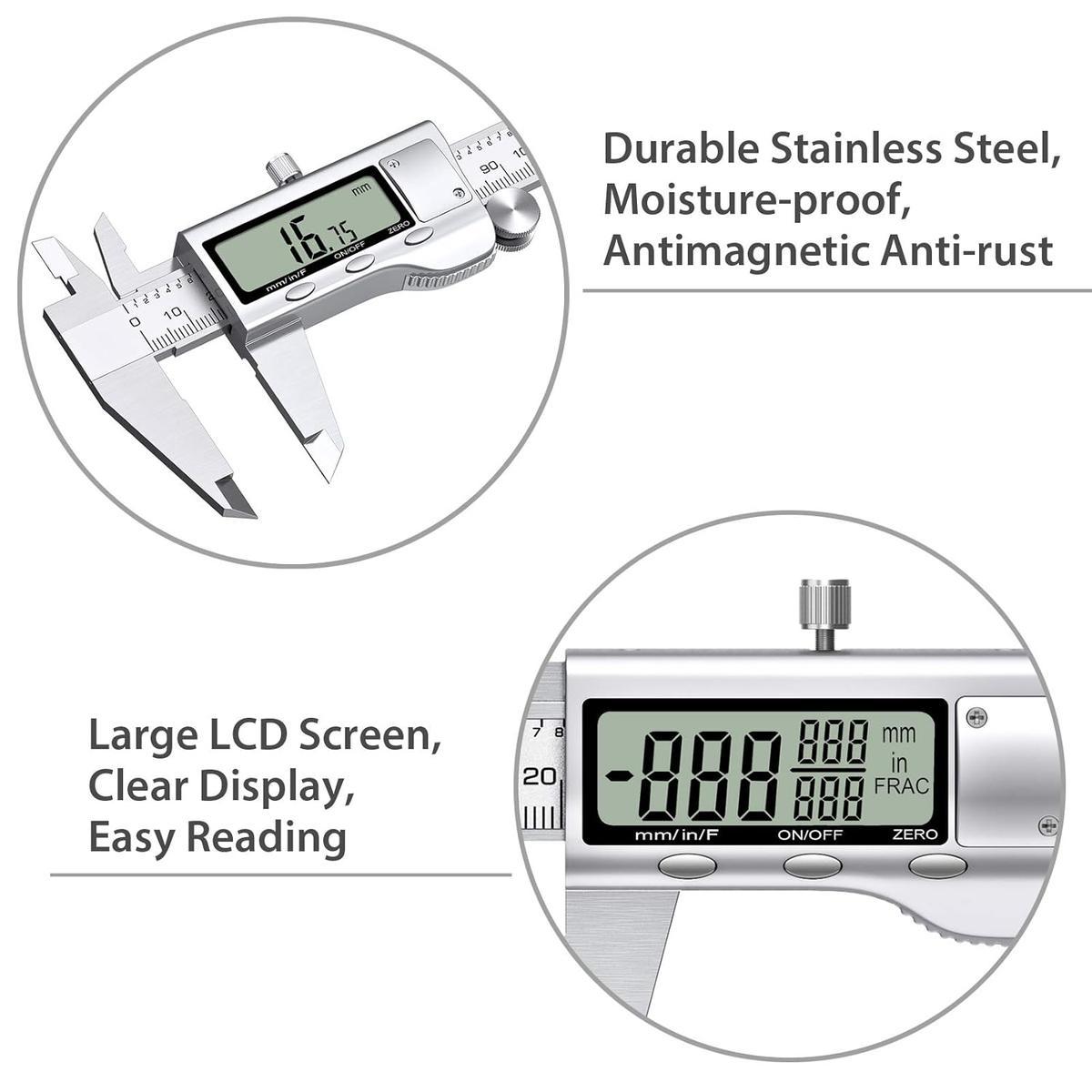 Digital Vernier Caliper 6inch/150mm + 32 Feeler Gauges Dial Caliper Caliper Fraction/Inch/Metric Electronic Caliper Measuring Tool for Length Width Depth Inner Outer Diameter