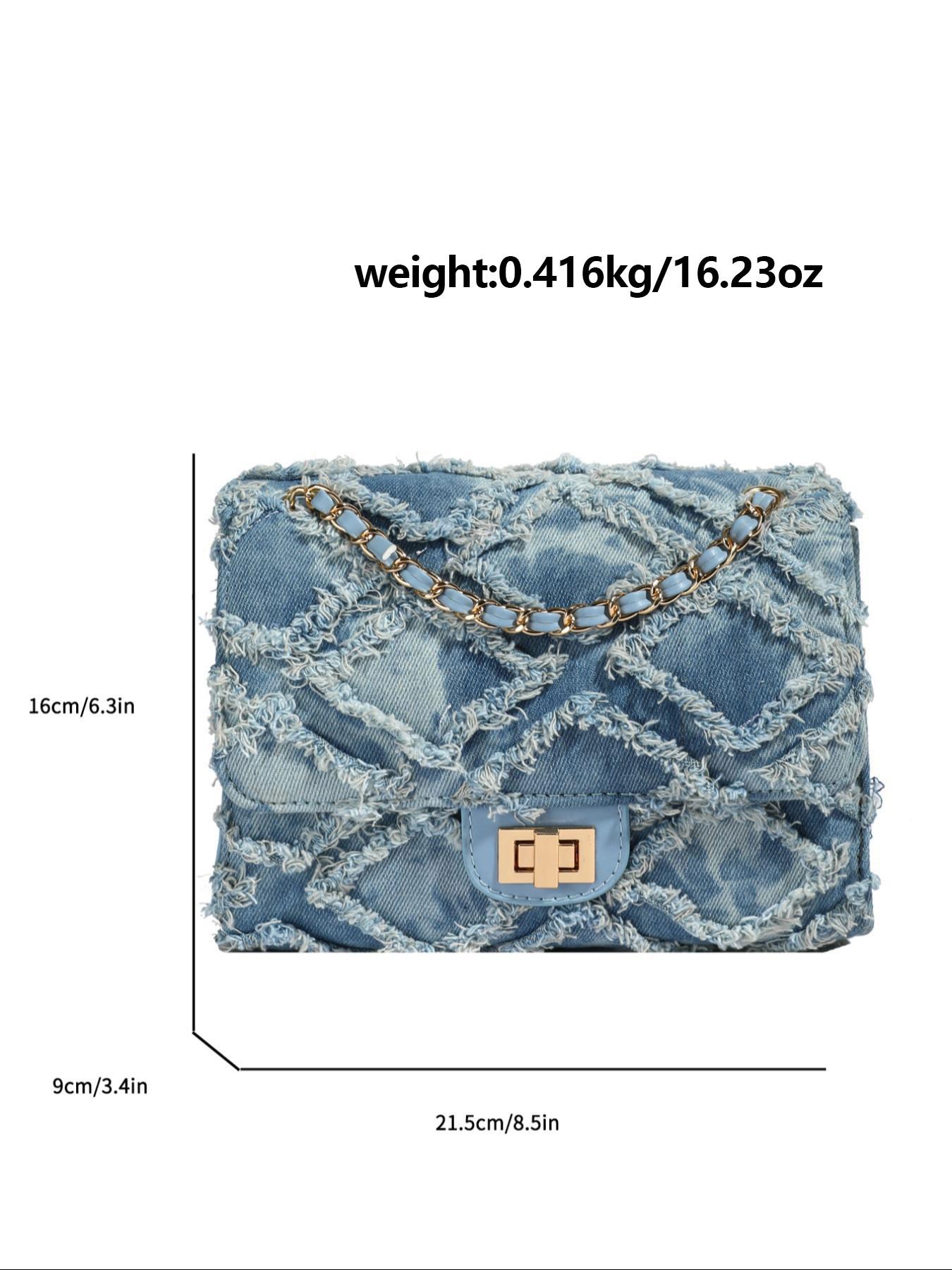 Women's Fashion Chain Strap Denim Rhombus Rough Edge Shoulder Bag, Casual Versatile Solid Color Underarm Bag, Trendy Daily Commuting Bag, Girl Fashionable Bag, Denim Crossbody Bags