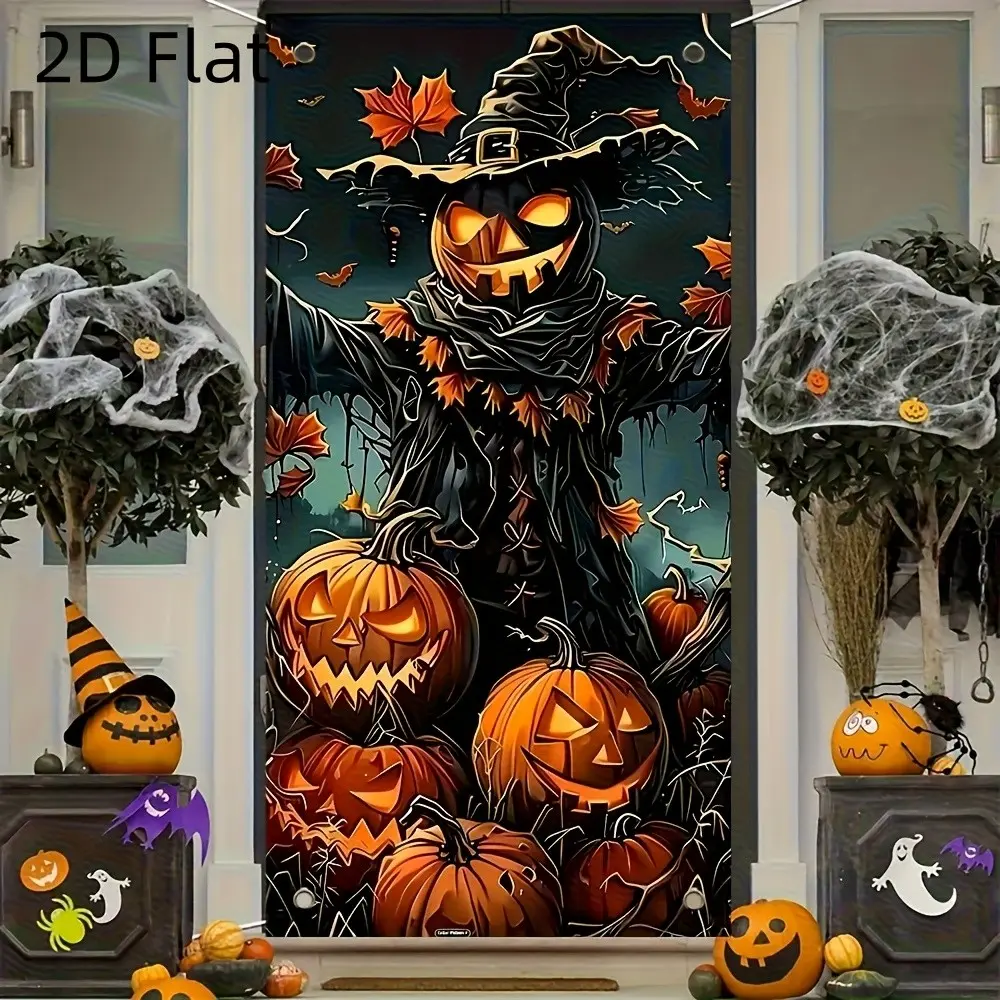 2D Flat Party Decoration Banner 1pc Door Flag Halloween Pumpkin Head Scarecrow for Bar Themed Party, Store Window, Backdrops For Photoshoot, Photo Backdrop, Holiday Celebration, Polyester Indoor Outdoor