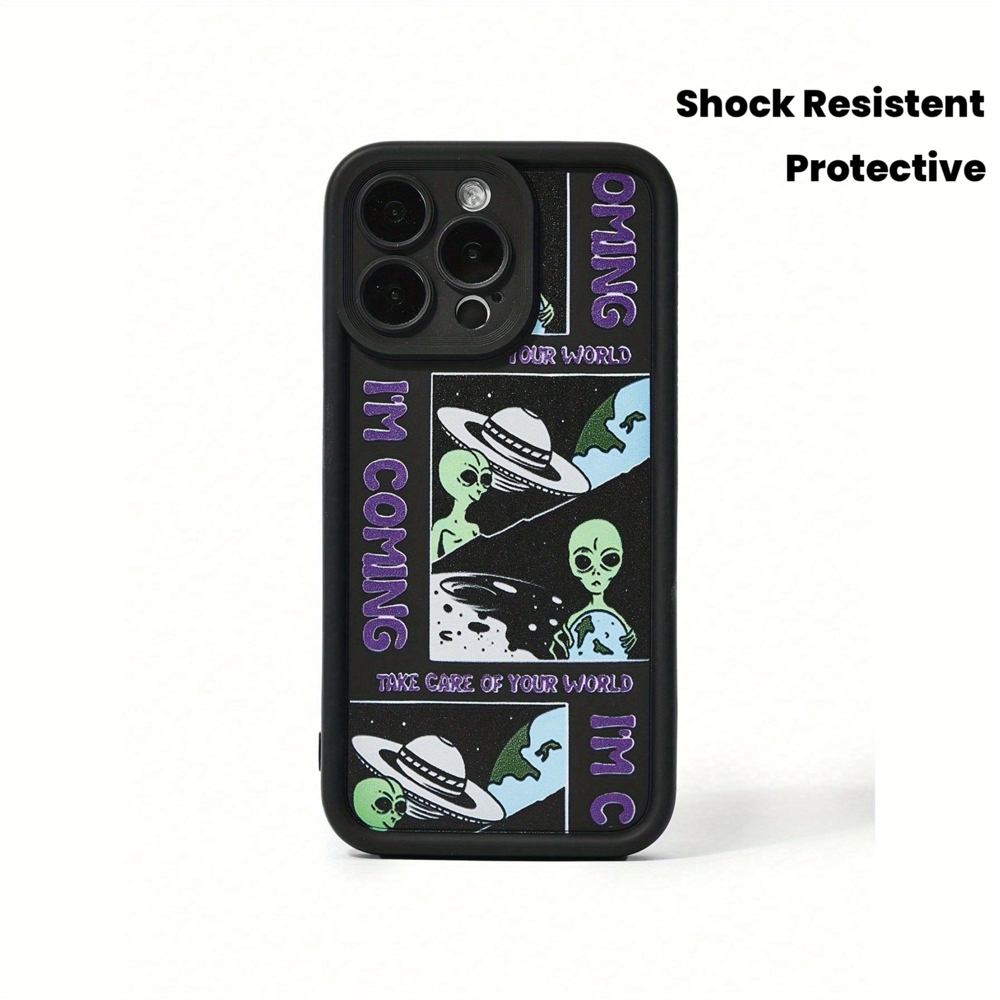 Phone case: Alien Spaceship Black High Bamboo Anti-Fall Shockproof Protective Phone Case Suitable for  iPhone 17 E Air Pro ProMax iPhone16 15 14 Plus 13 12 Mini 11 X XS XR