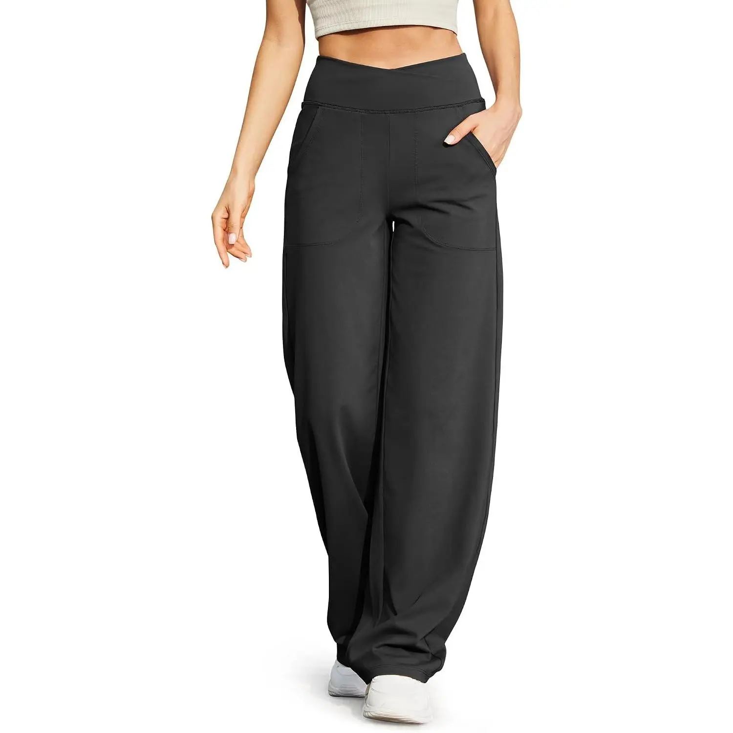 Wide Leg Pants for Women Loose Yoga Pants with Pockets Petite/Regular/Tall Stretch Casual Lounge Pants