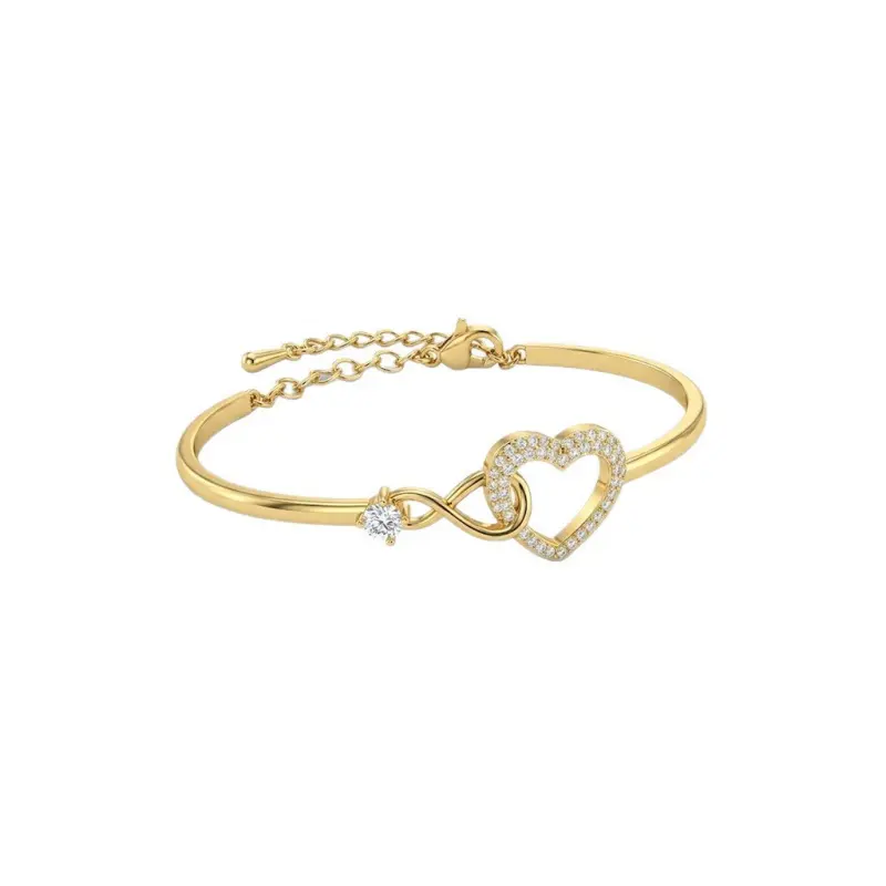 Loveden Infinity Heart Zircon Bangle, Copper K Gold Plated Adjustable Bracelet, Romantic Love Jewelry For Women