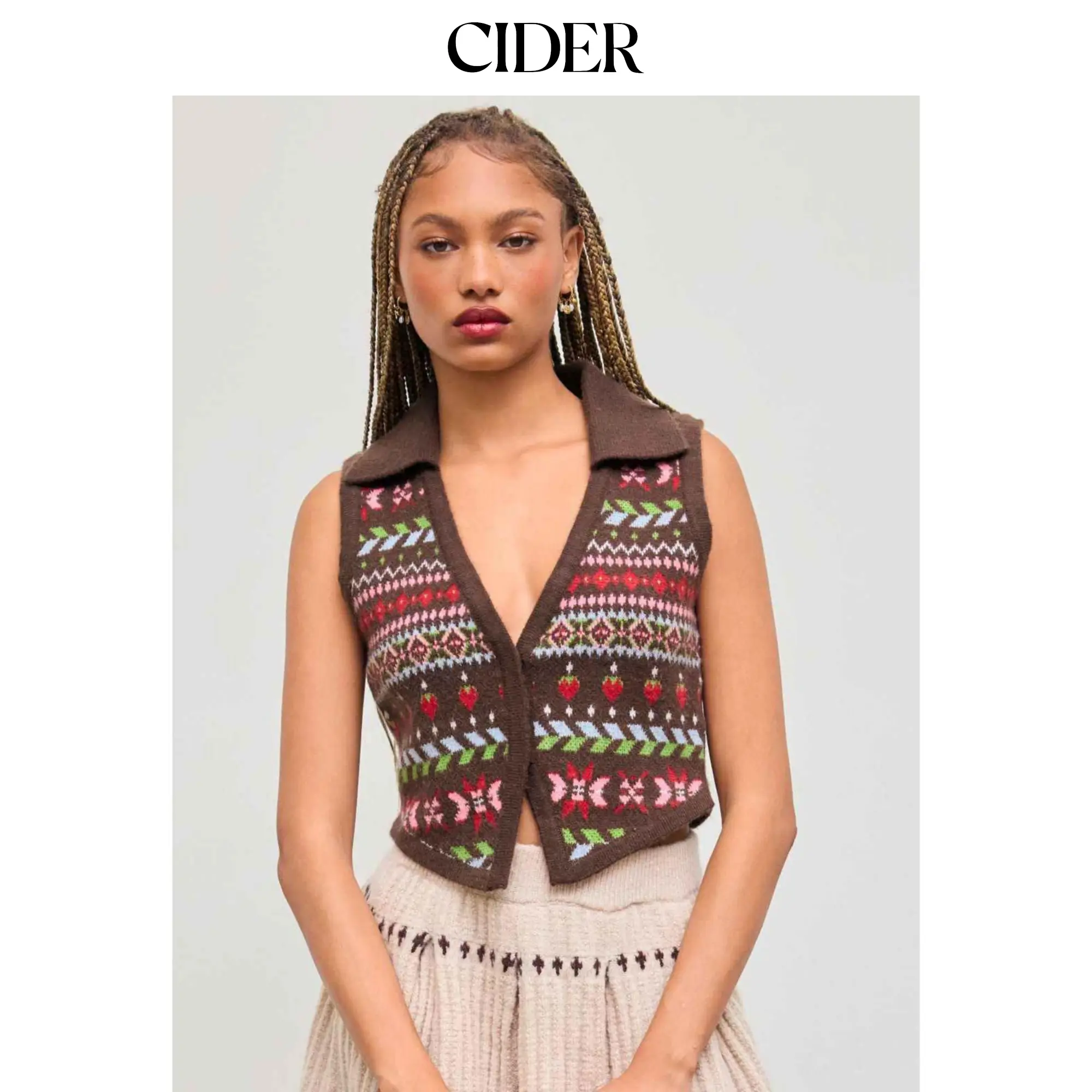 Cider [size 2-10] Knit V-neck Aztec Geometric Vest