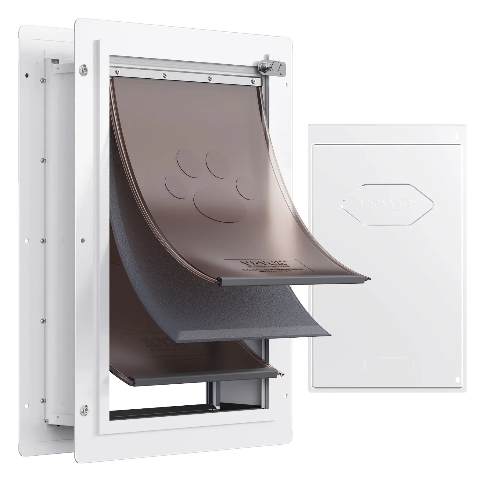 VEVOR Pet Door, 9.29" x 13.19" Metal Frame with Lock and 3-Flap System, Weatherproof Doggy Door, Easy to Install in Interior or Exterior Walls, Pet Door Suitable for Cat Doggie Kitties (White-Small)