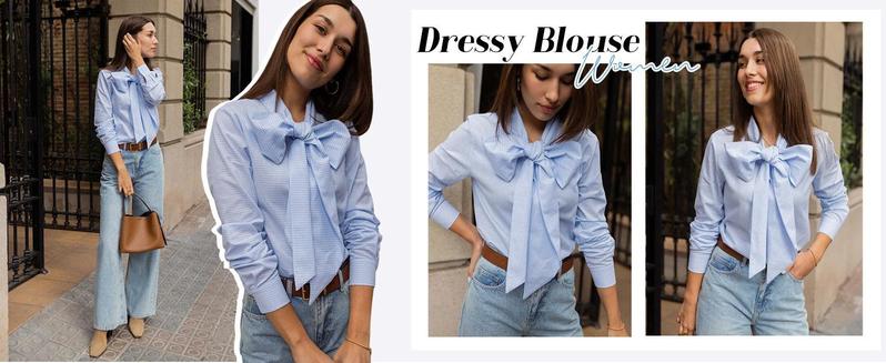 Imily Bela Womens Plaid Shirts Bow Tied Neck Button Down Long Sleeve Casual Dressy Blouse Tops Womenswear Chic