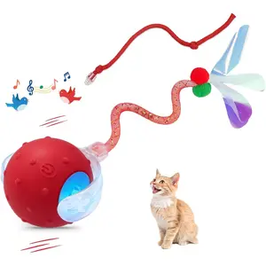 Interactive Cat Ball Toy, Chirping Motion Activated Electric Rechargeable Cat Toy with 2 Replaceable Tails, Self Play Hunting Rolling Indoor Cat Toys for Bored Adult Cats & Kittens - Boredom Busters