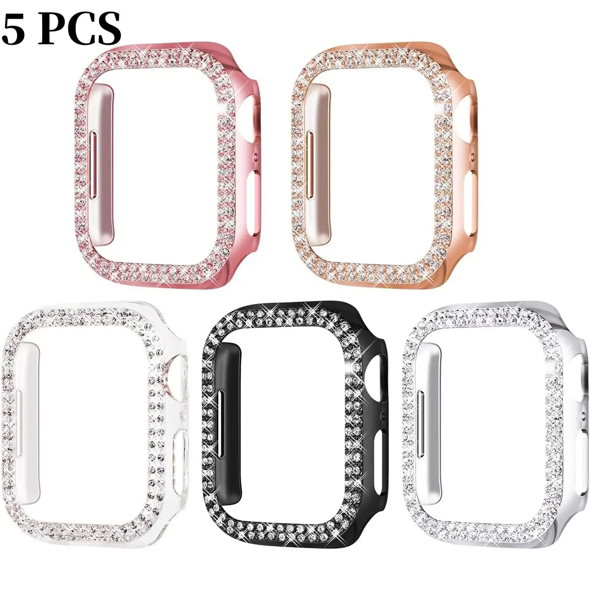 5pcs/set Men Women Rhinestone Decor Anti-fall Smart Watch Case PC Hollow Out Protector Case, Covers, For Apple Watch Case 38/40/41/42/44/45/46/49mm, For Apple Watch Series Ultra/SE/11/10/9/8/7/6/5/4/3/2/1, Intelligent Watch Case Accessories