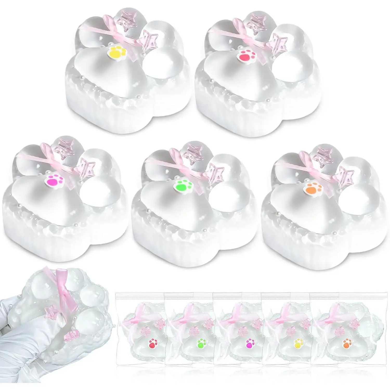 Taba Squishies Cat Paw for Kids Adults, 5Pcs Squeeze Toys Paw, Clear Sticky Sensory Toys, Handmade Soft Stress Relief Toy, Cute Things Squishies Toys, Party Favors, Birthday Gift & OPP Packaging Gifts