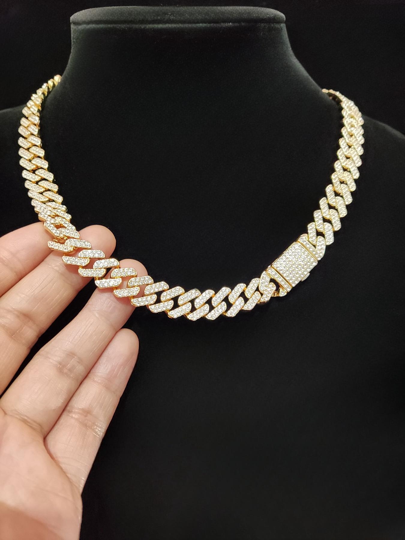 Unisex Punk Style Rhinestone Decor Chunky Chain Statement Necklace, Trendy Exquisite Cuban Link Design Chain, Hippie Rhinestone Decorated Jewelry for Party Decor